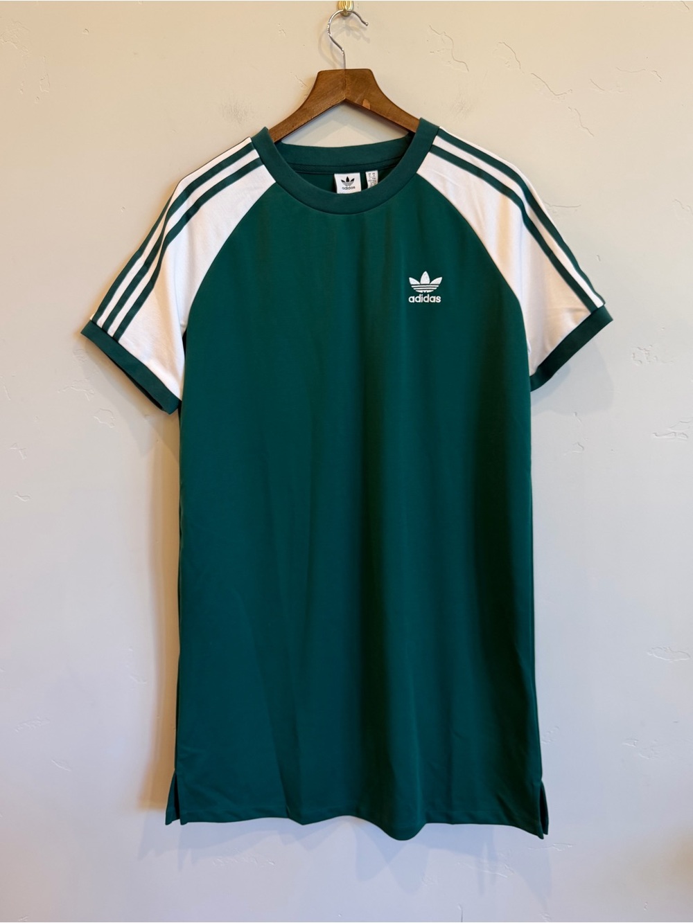 ADIDAS Green & White Oversized Raglan Sweatshirt Dress